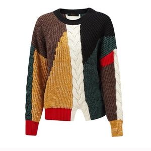 Genuine People Color Block Cable Knit Sweater